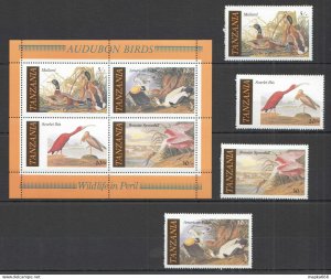 M1526 Tanzania Birds J. J. Audubon Wildlife In Peril #315-318 Kb+Set Mnh