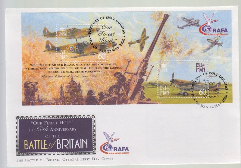 Isle of Man -  2000  Battle of Britain Miniature Sheet,   on FDC