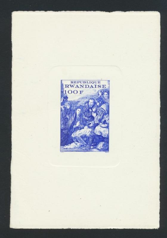 RWANDA 1970 XMAS 100fr DELUXE PROOF ON CARD Sc#389