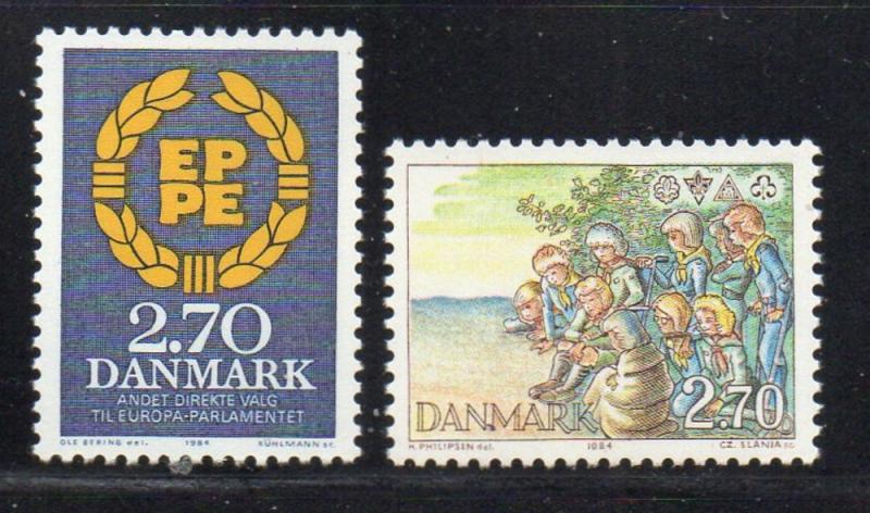 Denmark  Scott  753-4 1984 Elections & Scouts stamp set mint NH