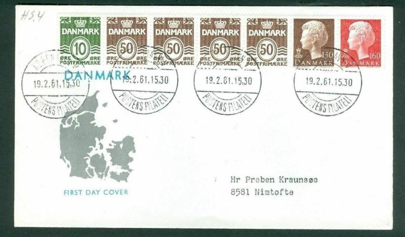 Denmark. FDC Cachet Map 1961. Booklet Panel 7 Stamps. Addressed: Nimtofte