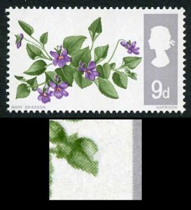 WP117a 1967 9d Flowers (Phosphor) with Notch in leaf Variety U/M