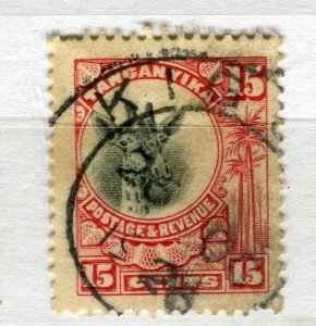 TANGANYIKA; 1922 early Giraffe issue used Shade of 15c. value, fair Postmark