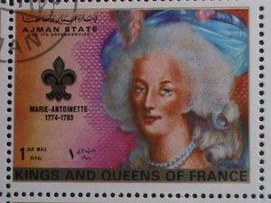 AJMAN STAMP-1972 KINGS AND QUEENS OF FRANCE -CTO SHEET VF-WITH SCOUT LOCO