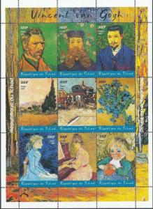 CHAD TCHAD 2001 Vincent Van Gogh Art Paintings 300F Sheet Cancelled-To-Order.