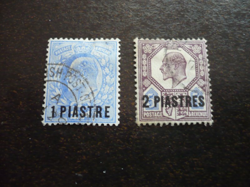 Stamps-Great Britain Offices in Levant- Scott# 13-14 - Used Part Set of 2 Stamps