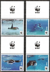 Rarotonga Cook Islands 2016 WWF Fishes Reef Manta Ray set + labels MNH