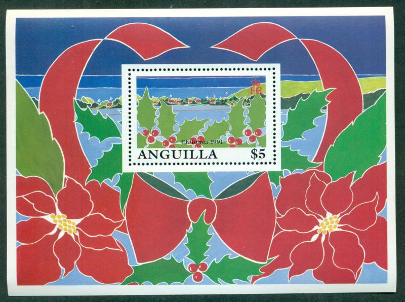 ANGUILLA SCOTT # 843, 1992 CHRISTMAS HOLLY S/S, MINT, OG, NH, GREAT PRICE!