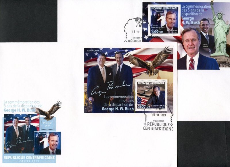 CENTRAL AFRICA 2023 5th ANNIVERSARY OF GEORGE H.W. BUSH  S/S SET FDC