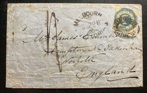 1854 Melbourne Victoria Australia Vintage Cover To Norfolk England SG#25