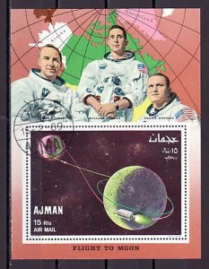 Ajman, Mi cat. 340, BL68 A. Flight to the Moon s/sheet. Canceled.