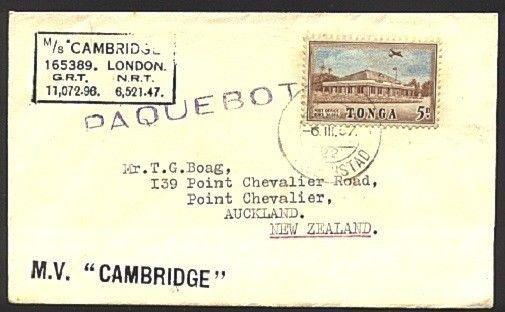 TONGA 1957 ship cover CURACAO Paquebot - nusual use........................99172