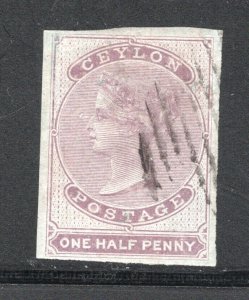 Ceylon #15      VF, Used, 1/2p lilac on bluish paper, CV $650.00 .....  1290016