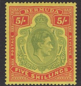 BERMUDA SG118a 1939 5/- PALE GREEN & RED/YELLOW MTD MINT