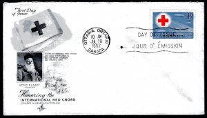 Canada 317 Red Cross Conference FDC Artcraft cachet July 26, 1952 faults