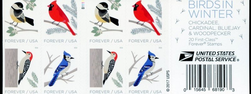 UNITED STATES 2017 BIRDS IN WINTER COMPLETE BOOKLET(20) MINT NEVER HINGED