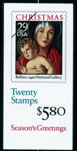 US 2710 (BK202A)  Madonna & Child-Bellini 29c - Folded Booklet of 20- MNH - 1992