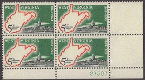 Scott # 1232 - US Plate Block Of 4 - West Virginia Statehood  - MNH - 1963