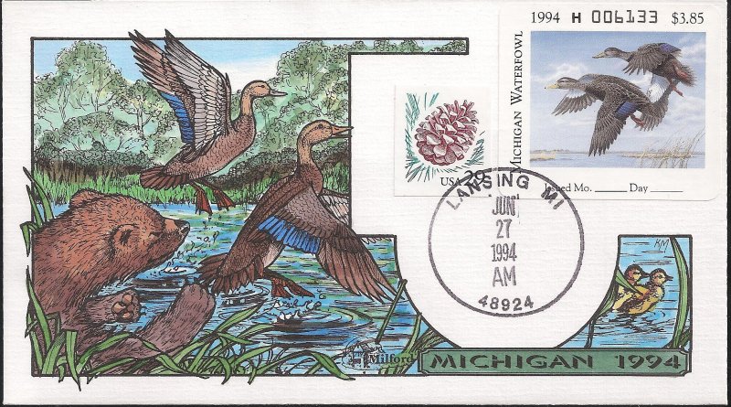 Group of 21 Fred Collins Hand Painted Milford State Duck FDCs - Closeout Sale