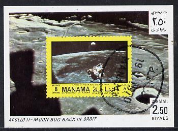 Manama 1970 Space Flight imperf m/sheet showing Apollo 11...