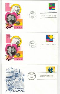 USA LOVE STAMPS SET OF 6 COLOR CACHETS AFTER 2000 Extra Fine Condition!