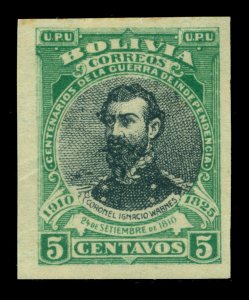 BOLIVIA 1910 War of Independence - Warnes  5c green Sc# 92a mint  MNH  IMPERF.