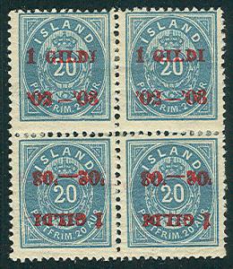 ICELAND #47, 47a 20aur I GILDI Tete-Beche Blk LH w/cert