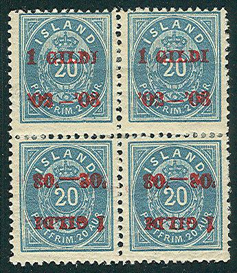 ICELAND #47, 47a 20aur I GILDI Tete-Beche Blk LH w/cert