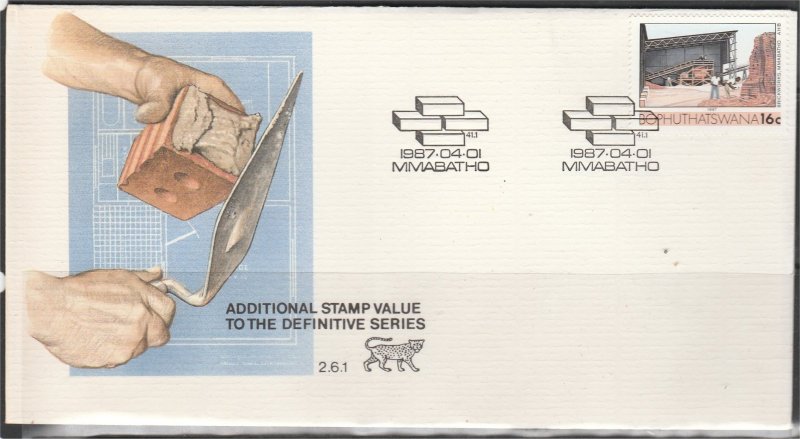 BOPHUTHATSWANA, 1987, FDC 16c, Brickworks Scott 152