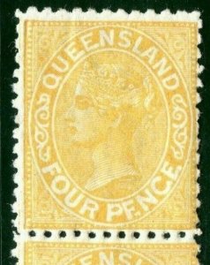 Australia States QUEENSLAND SG169a 4d *PENGE* Variety Mint STRIP c£425+ GRBLUE85