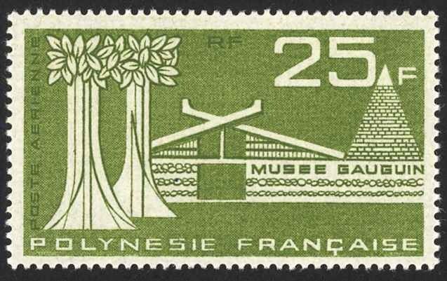 French Polynesia Sc# C34 MH 1965 25fr olive green Gauguin Museum