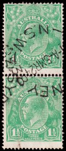 Australia Scott 25,Vert. Pair, Emerald, Perf. 14 (1923) Used F M