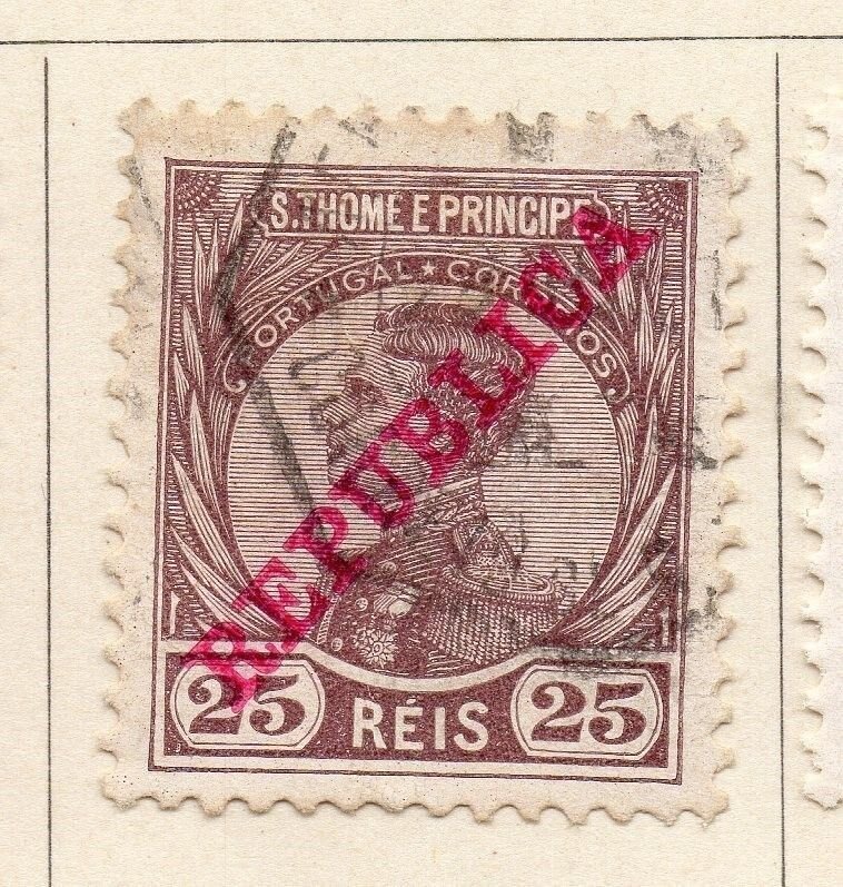 St Thomas Prince Islands 1912 Issue Fine Used 25r. Republica Optd 068964