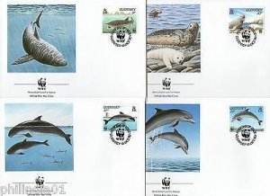 Guernsey 1990 WWF Gray Seal Marine Life Sc 441-44 Animal Fauna Set of FDC # W104