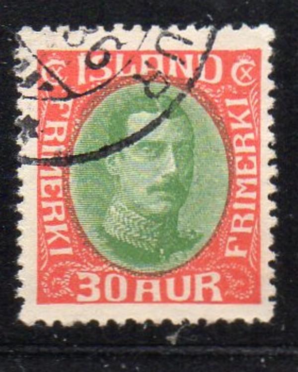 Iceland Sc 183 1931 30 aure red & green Christian X stamp used