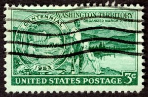 1953, US 3c, Washington Territory Centennial, Used, Sc 1019