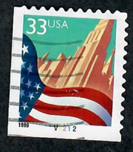 US #3278 Flag over City Used Booklet Single plate #V1212  pnc