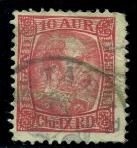 ICELAND CROWN & POSTHORN CANCEL, (STADA)RSTADUR ON 10aur Chr IX