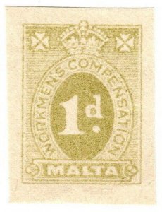 (I.B) Malta Revenue : Workmen's Compensation 1d (Original Proof)