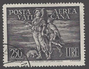 Vatican City #C16 used single, air mail Archangel Raphael & Tobias, issued 1948