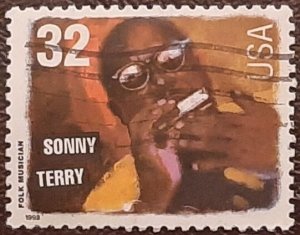 US scott # 3214; used 32c Sonny Terry from 1998; VF centering; off paper