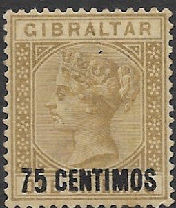Gibraltar 28  1889   75 centimos  fine mint hinged