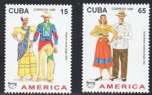 CUBA Sc# 3770-3771  UPAEP America COSTUMES apparel  CPL SET of 2  1996  MNH mint