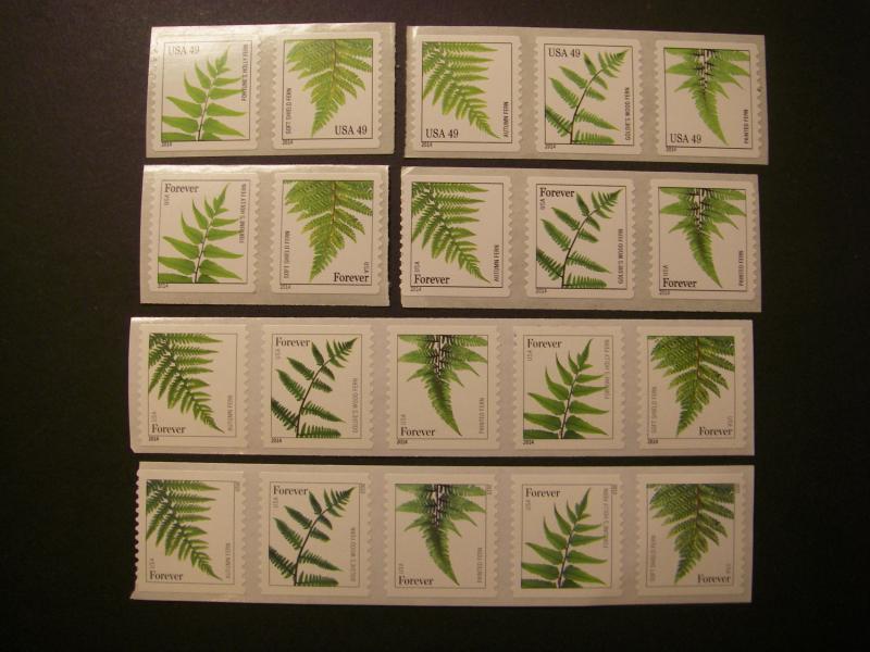 Scott 4852a, 4878a, 4977b, 4977c, 49c & Forever Ferns, Twenty MNH Coil Beauties