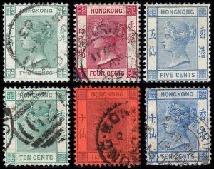 Hong Kong  Scott 37, 39-40, 43-45 (1882-1902) Used/Mint F-VF, CV $49.35 B