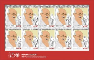 BURUNDI 2021 RED SET 5 SHEETLET OF 10v - JOINT ISSUE - MAHATMA GANDHI - RARE MNH-