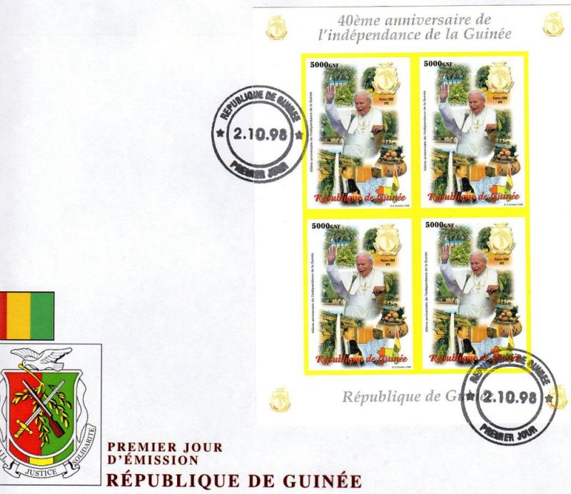 Pope John-Paul II Guinea 40th.Ann.Indep.98 Shlt Imperf. FDC 