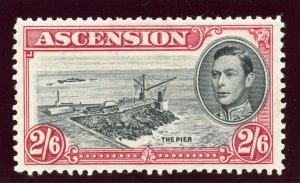 Ascension 1944 KGVI 2s 6d black & deep carmine (p13) MLH. SG 45c. Sc 47.