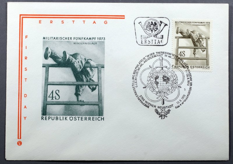 Austria #946 First Day Cover 23rd Intl. Military Pentathlon Championships Hurdel