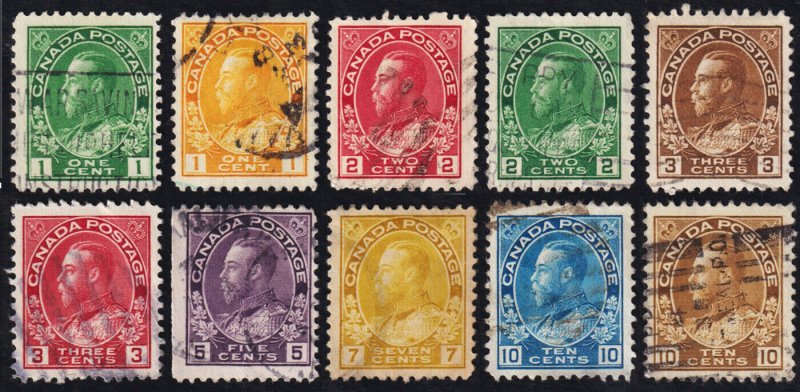 Canada Scott 104-109, 112-113, 115-116 (1911-25) Used G-F, CV $20.15 C